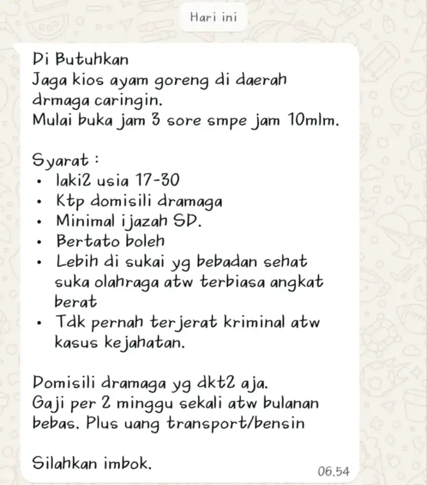 Asisten Jualan  jajanan kios di daerah dramaga caringin