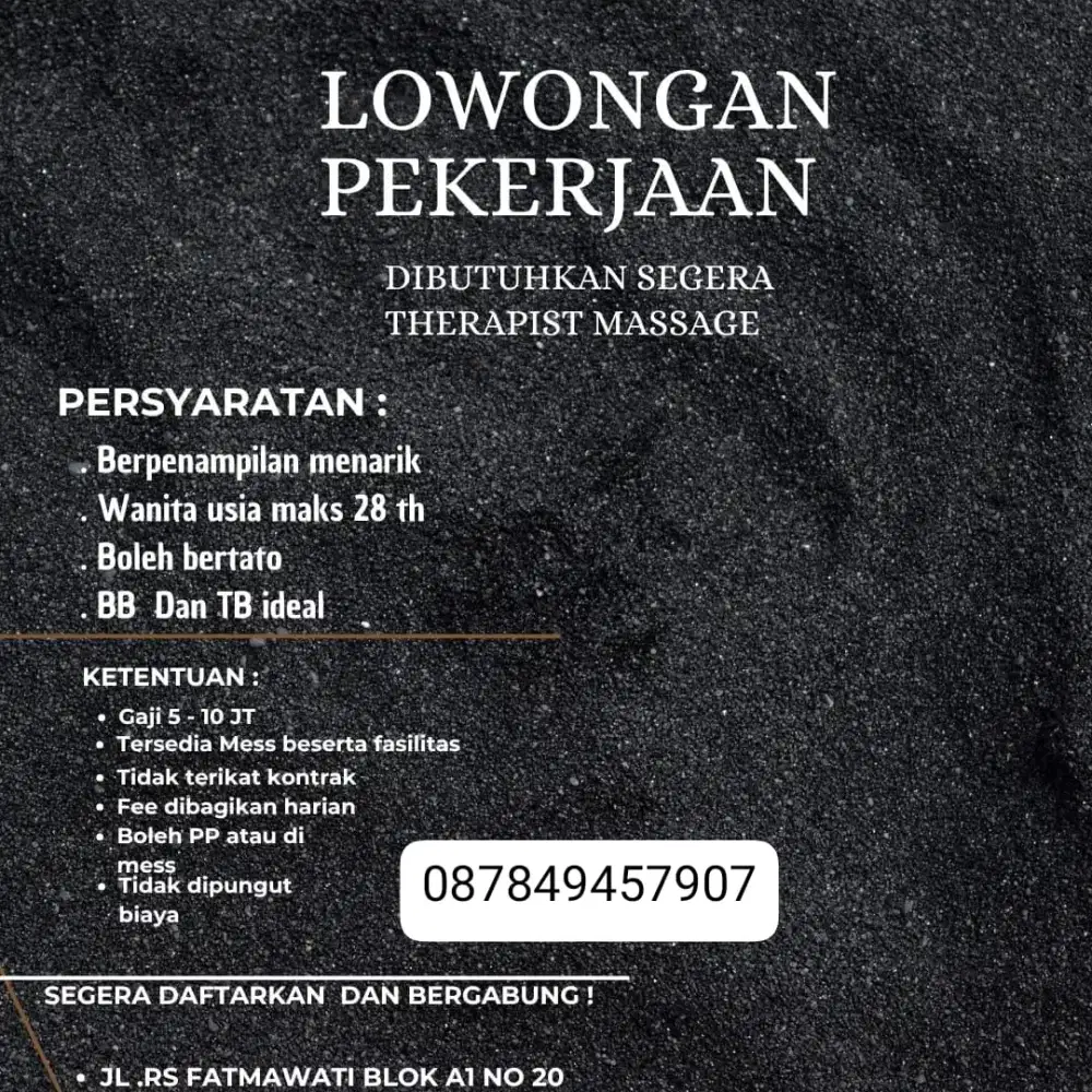 Lowongan kerja therapist khusus wanita