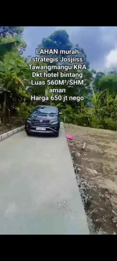 Jual tanah lokasi Tawangmangu luas 560m harga 650jt nego