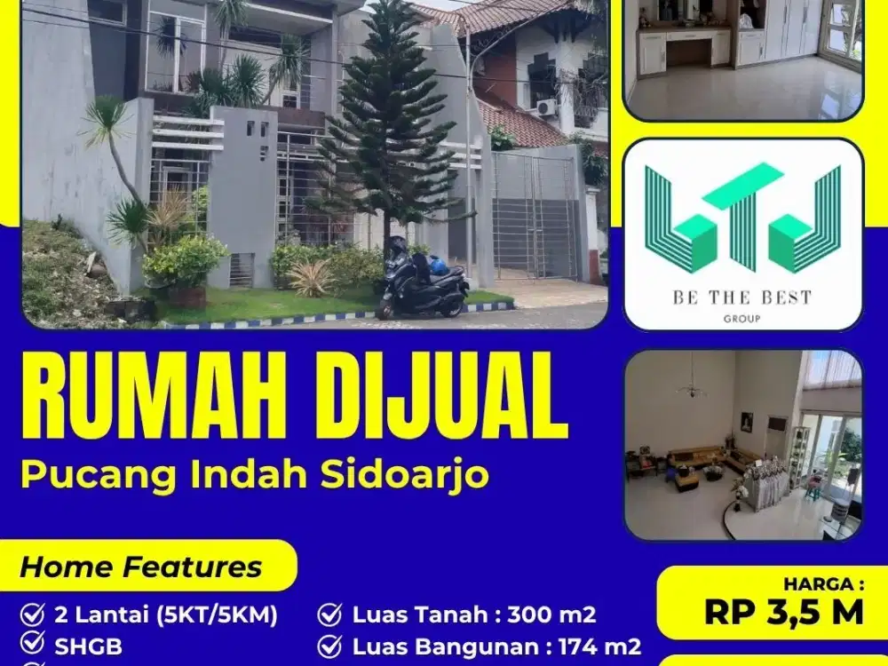 UNIT PREMIUM DAN ISTIMEWA!! DIJUAL RUMAH 2 LANTAI LOKASI PUCANG INDAH SIDOARJO KOTA