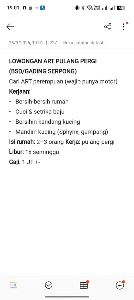 Lowongan kerja art asisten rumah tangga pembantu pp pulang pergi