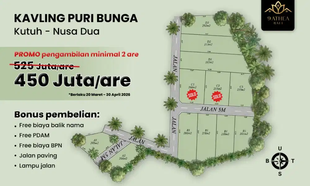 Dijual Tanah Puri Bunga Kutuh Nusa Dua Kawasan Villa dan Perumahan