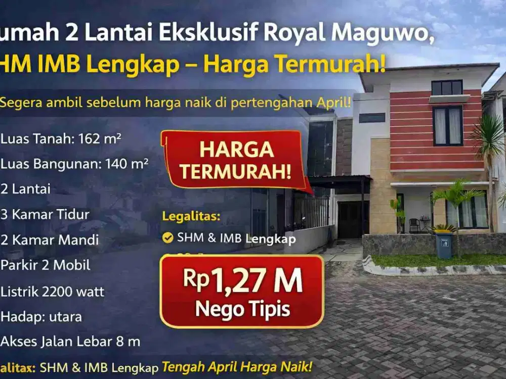 Rumah 2 Lantai Eksklusif Royal Maguwo, SHM IMB Lengkap – Harga Termurah!