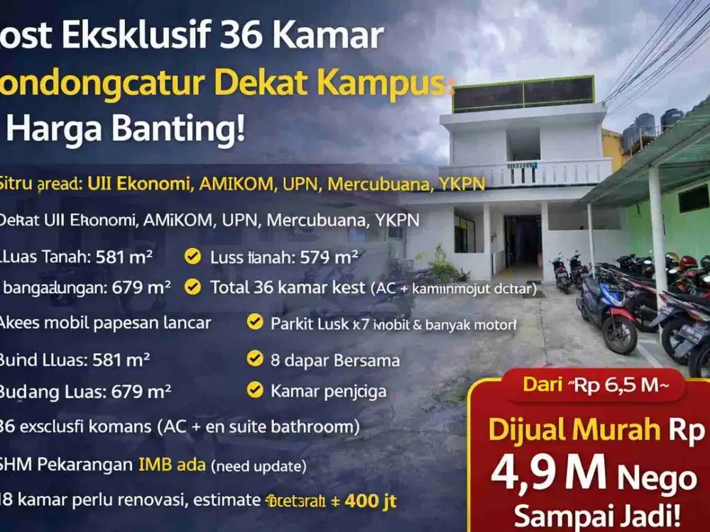 Kost Eksklusif 36 Kamar Condongcatur Dekat Kampus – Harga Banting!