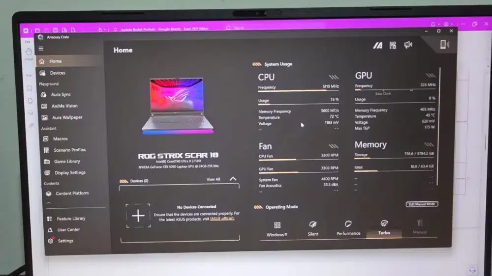 LAPTOP GAMING ASUS SROG STRIX SCAR 18 G835LX Core Ultra 9 RAM 64GB