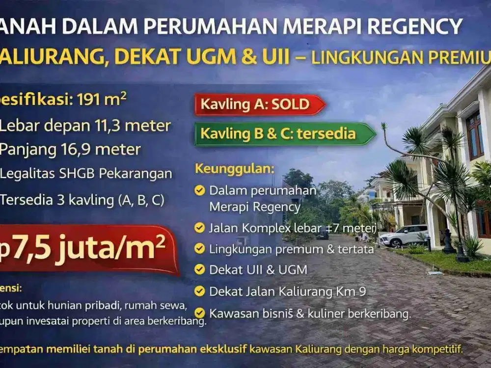 Tanah Dalam Perumahan Merapi Regency Kaliurang, Dekat UGM & UII – Lingkungan Premium