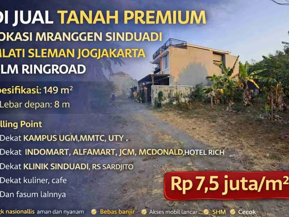 Tanah Premium Dalam Ringroad Mranggen Sinduadi, Dekat UGM – Cocok Kost & Hunian