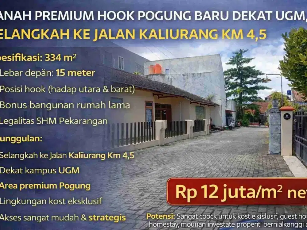 Tanah Premium Hook Pogung Baru Dekat UGM, Selangkah ke Jalan Kaliurang Km 4,5