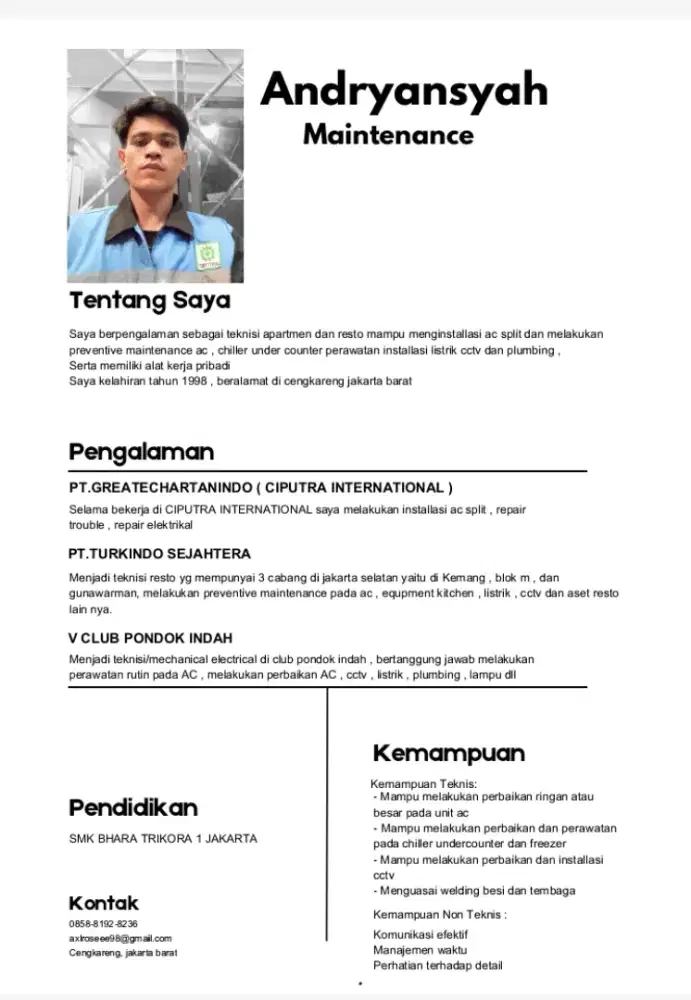 Cari pekerjaan teknisi resto/club