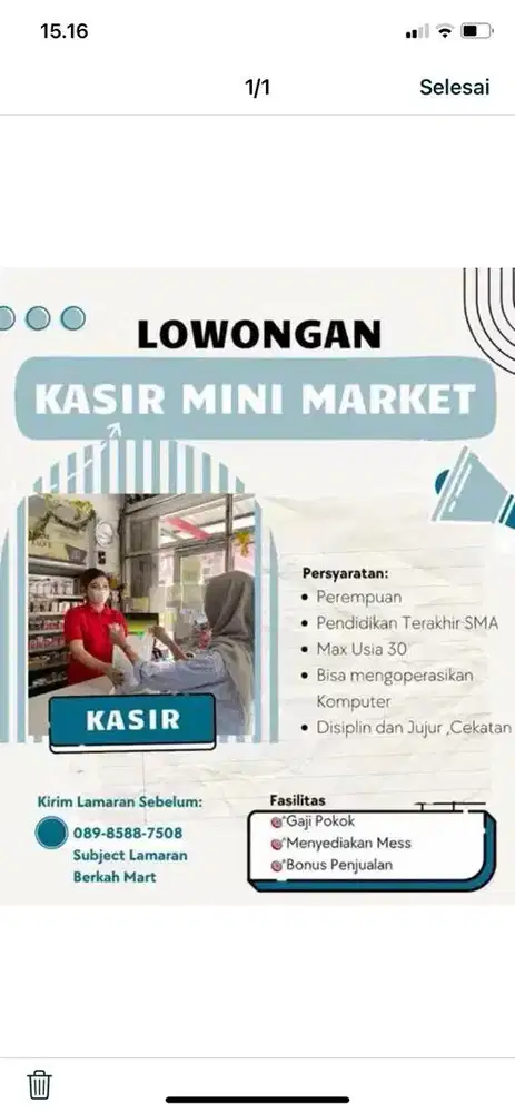 Kasir / Pramuniaga Toko