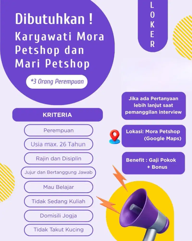 DI BUTUHKAN KARYAWATI PETSHOP