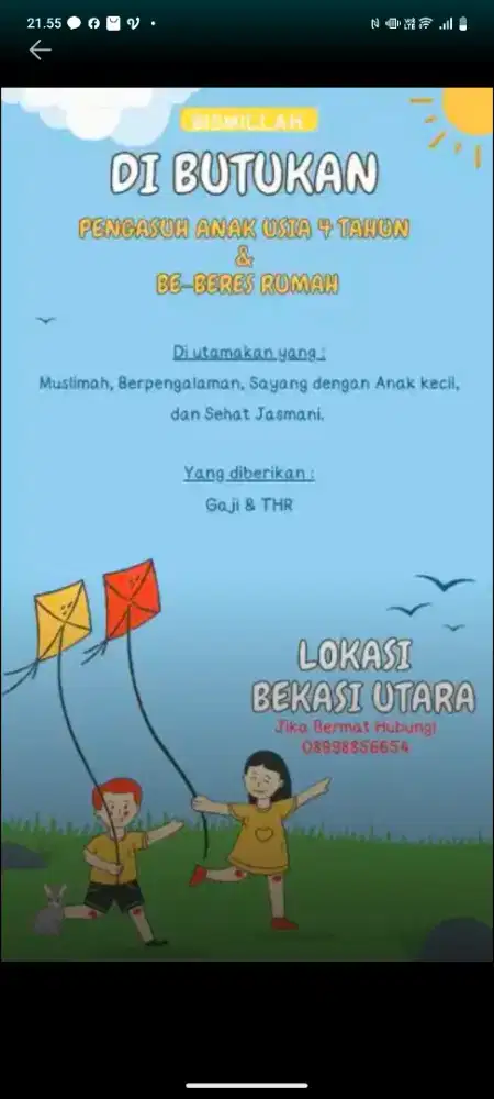 Lowongan Asisten Rumah Tangga dan Mengasuh Anak