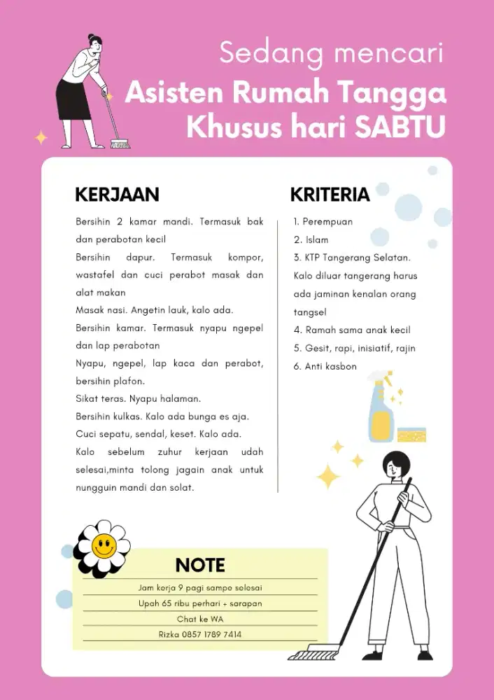Asisten rumah tangga hari sabtu aja