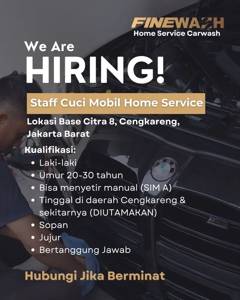 Lowongan Kerja Finewazh - Staff Cuci Mobil ke Rumah