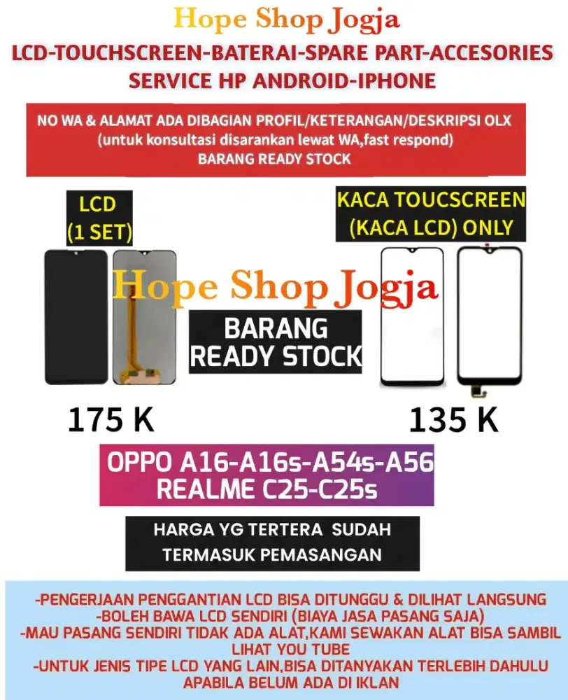 HP-Touchscreen/Baterai-LCD OPPO A16-A16s-A54s-A56-REALME C25-C25s