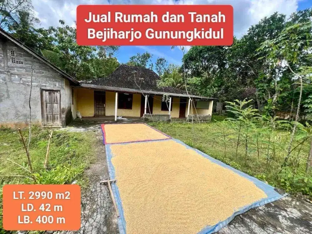 Jual rumah dan tanah pinggir jalan raya murah di wisata goa pindul Bejiharjo Gunungkidul strategis