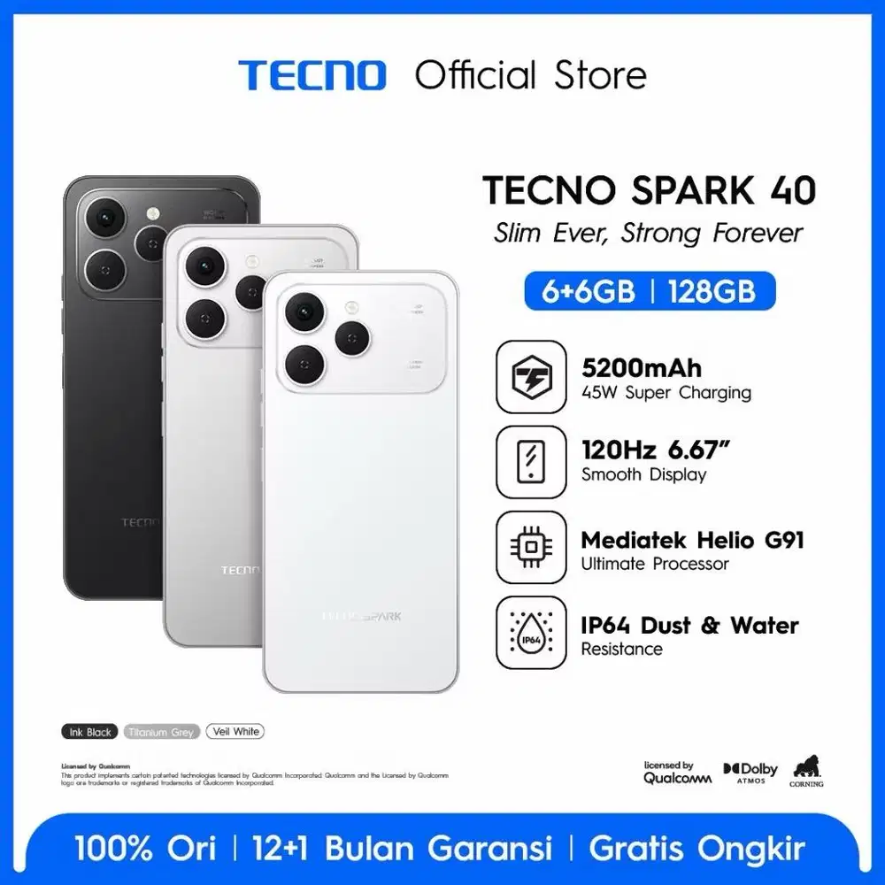 TECNO SPARK 40 ram 6+6/128 nfc.cahrger 45watt.layar 120hz