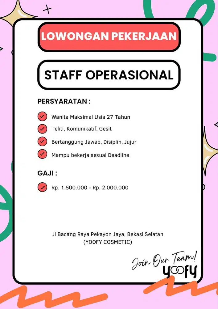 Lowongan Pekerjaan Staff Operasional