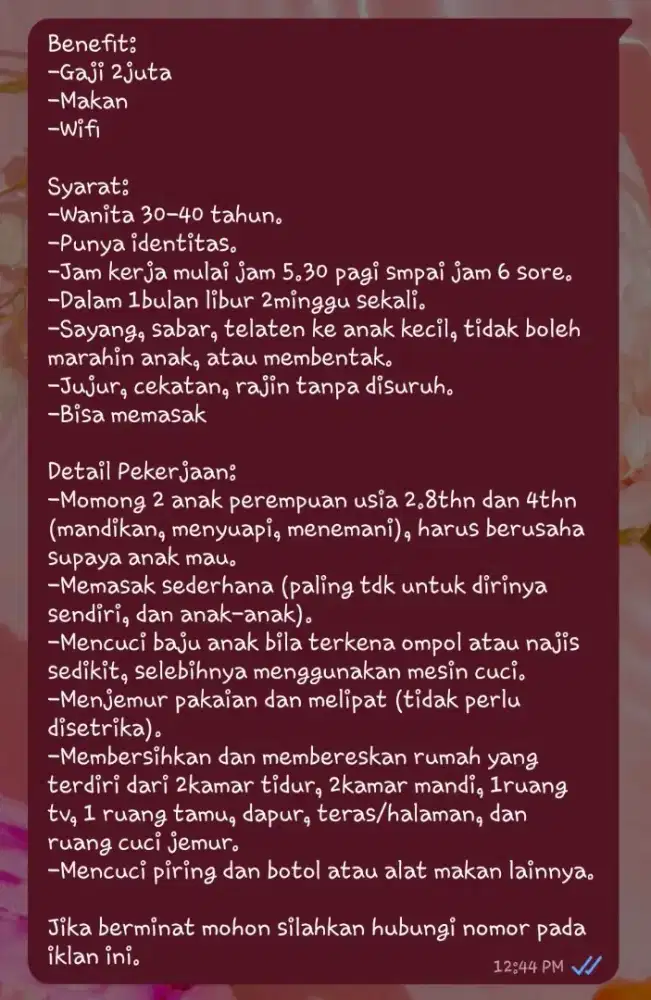 Dicari ART dan Momong