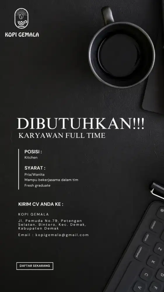 Lowongan Kerja Fulltime - Kitchen | Kopi Gemala