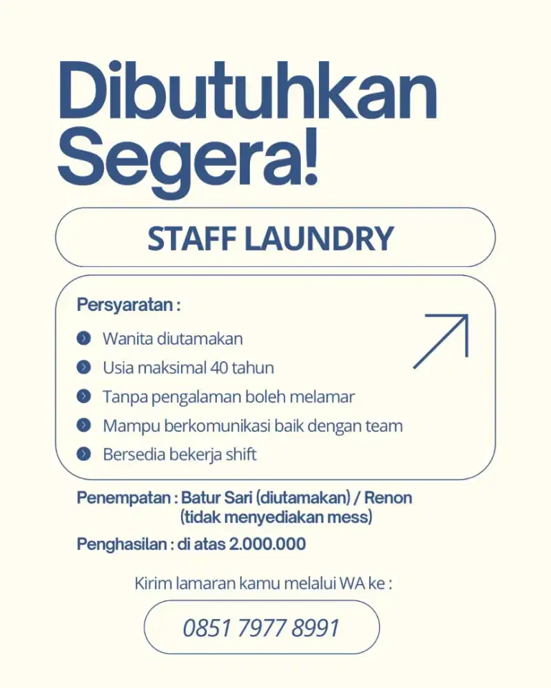 Dibutuhkan Staff Laundry