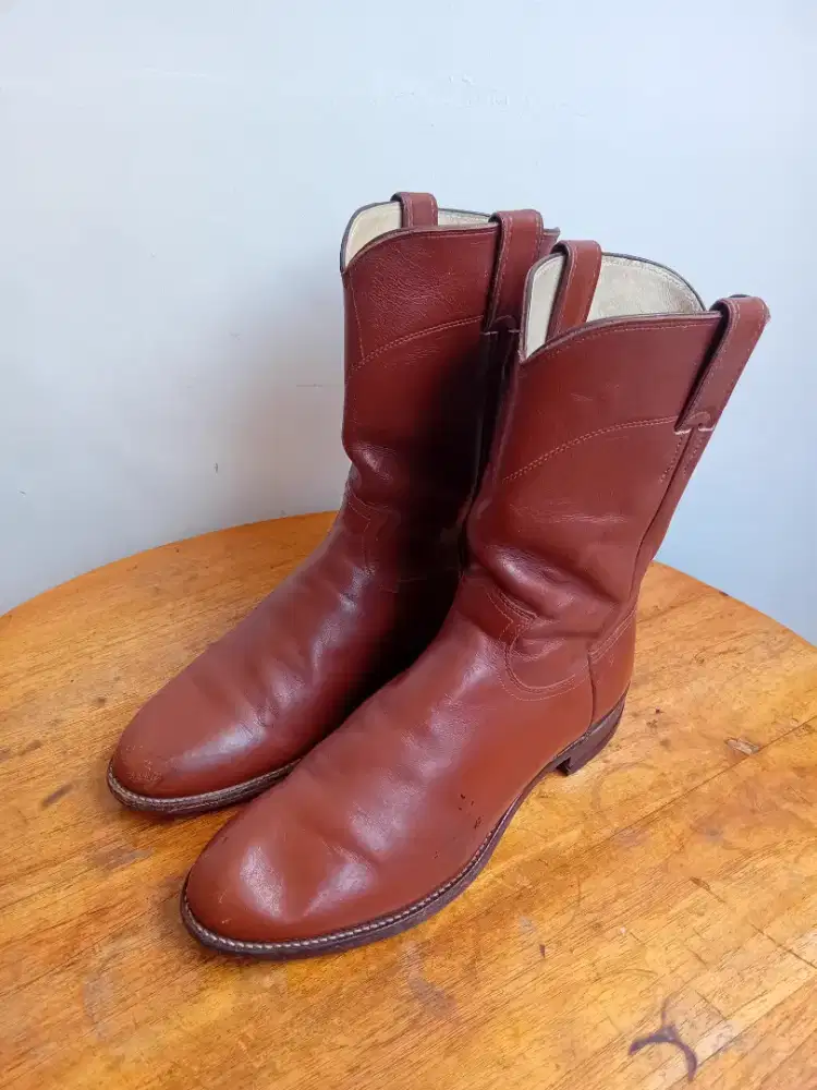 Justin 3802 Men's Brown Leather Roper Western Cowboy Boots MadeinUsa