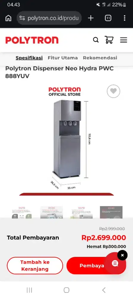 Jual dispenser polytron pwc8888