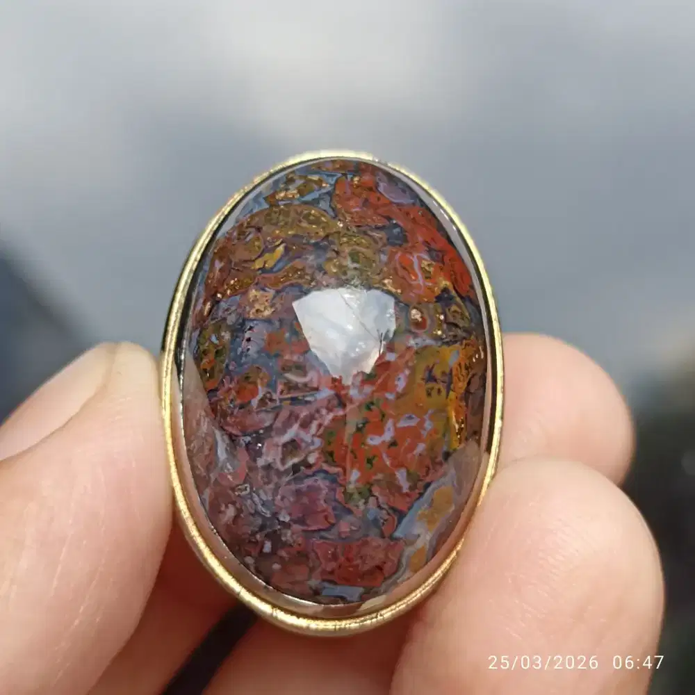 Cincin batu multicolor kembang batik klawing