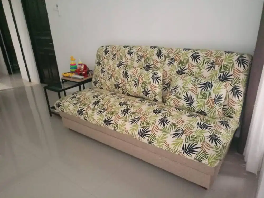 Kursi sofa bed bahan kain motif oscar bludru melayani perbaikan servis