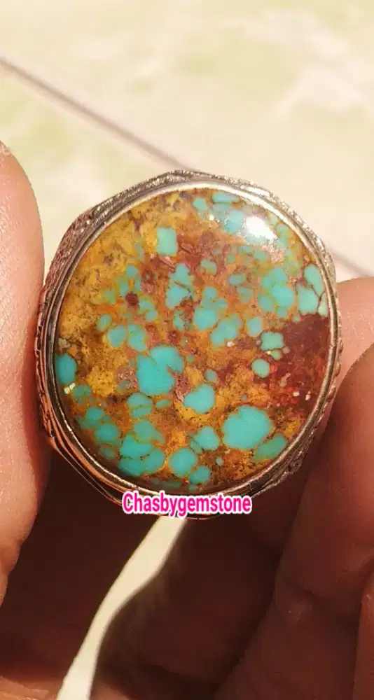 Cincin Pirus Persia serat kura-Batu Pirus Persia serat kura urat emas