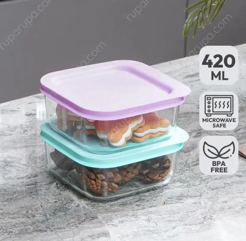Glasslock One Touch Wadah Makanan 420Ml Set 2 Pcs - Mix