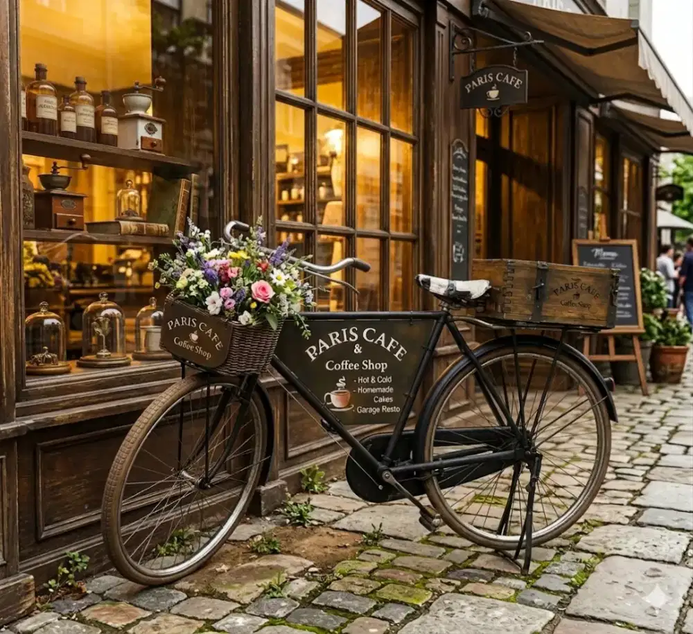 Sepeda jengki papan iklan cafe lawas jadul antik vintage