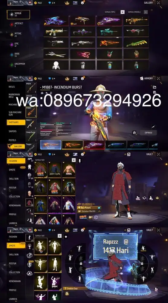 STOK AKUN FF SPEK GANTENG SG METEOR LOG GOGGLE