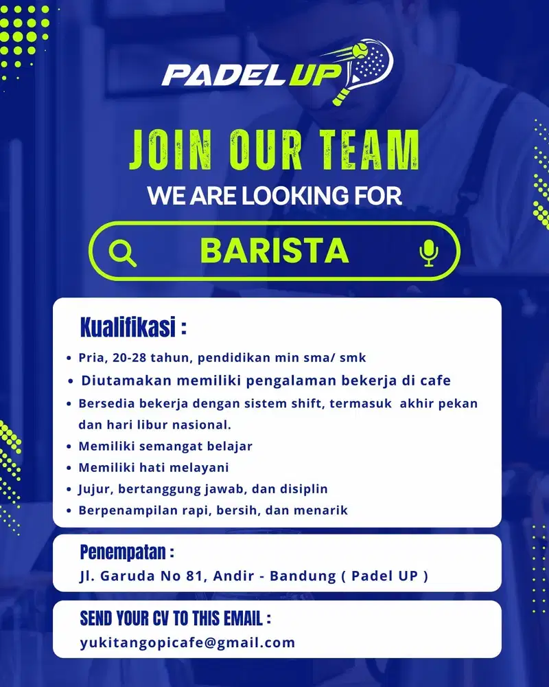 Dicari Junior Barista Pria