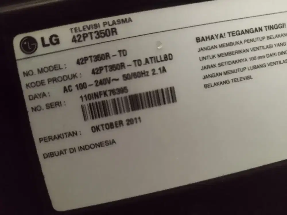 DIJUAL TV PLASMA LG 42PT350R