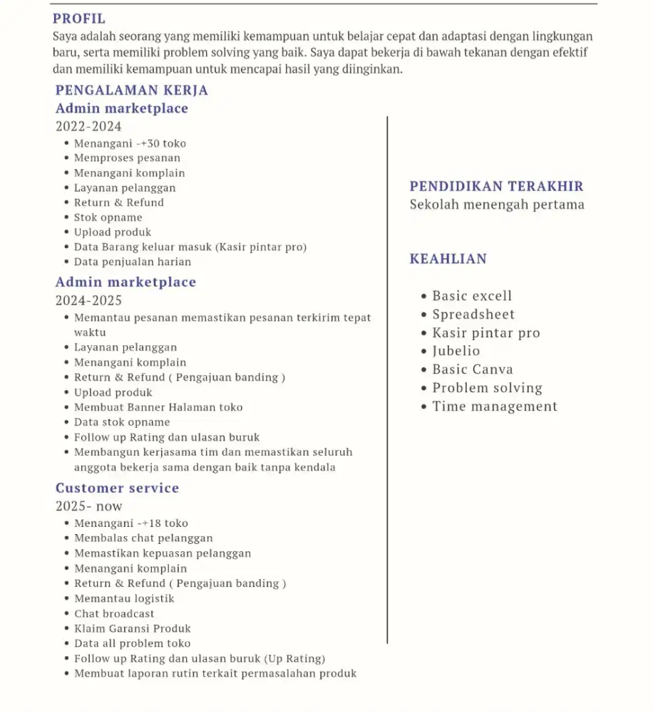 Mencari pekerjaan admin,Customer service