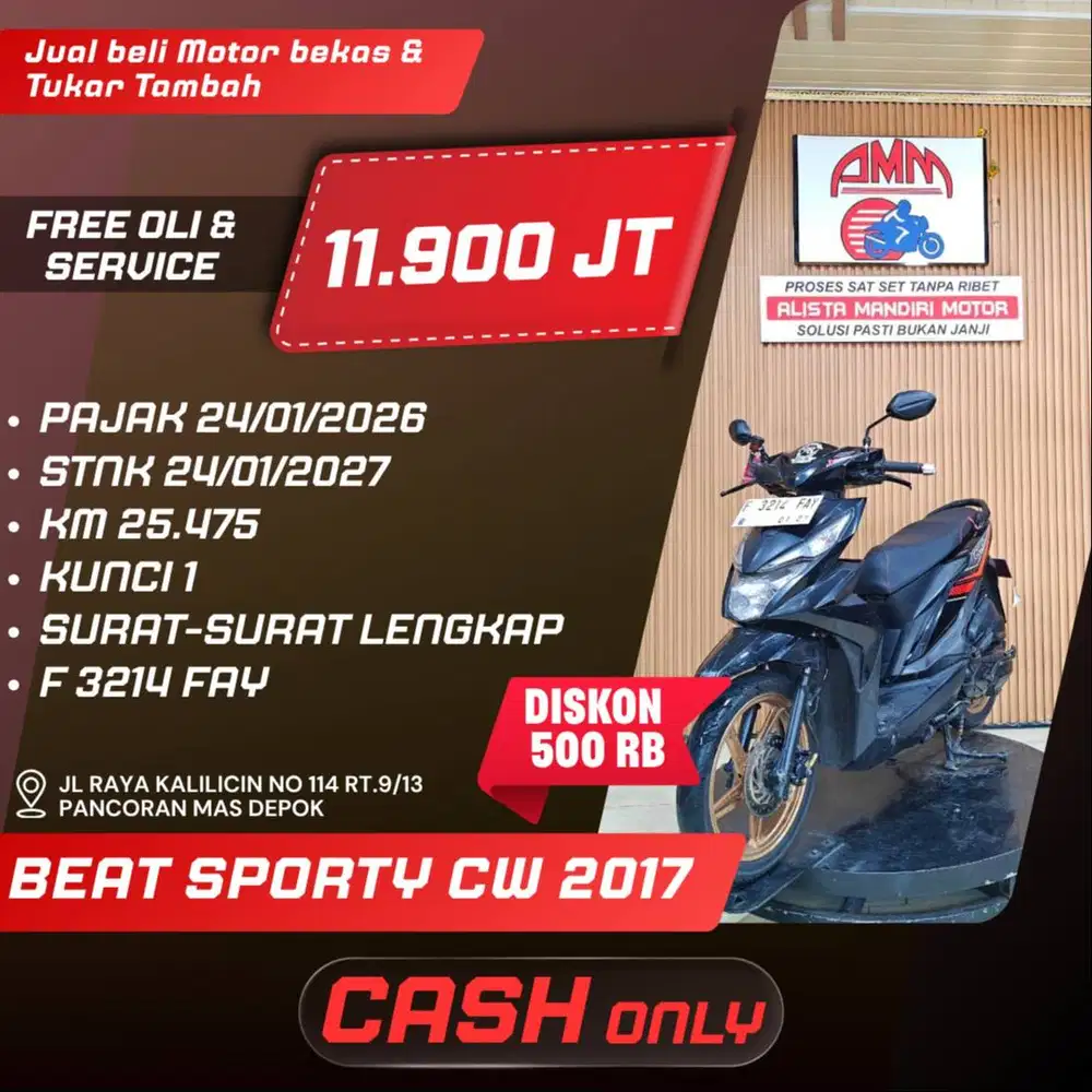 BEAT SPORTY CBS TH 2017 BISA CASH/TRADE IN/PAKAI CC/PAYLATER