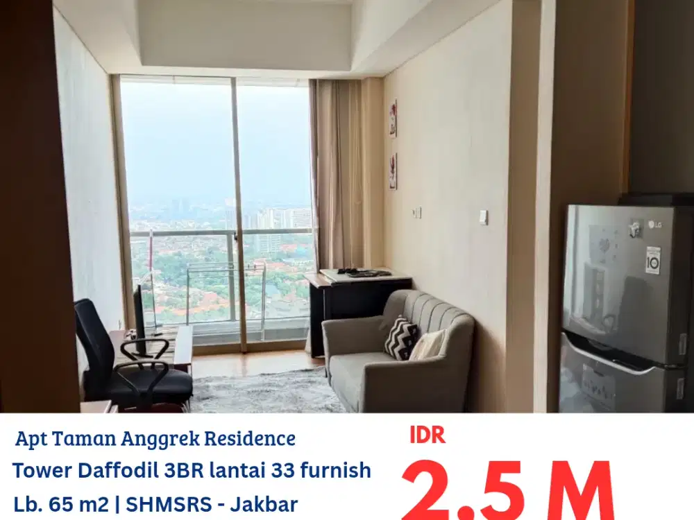 HFN0346 Apartemen Taman Anggrek Residences tower Daffodil 3BR lantai 33 Furnish Jakarta Barat