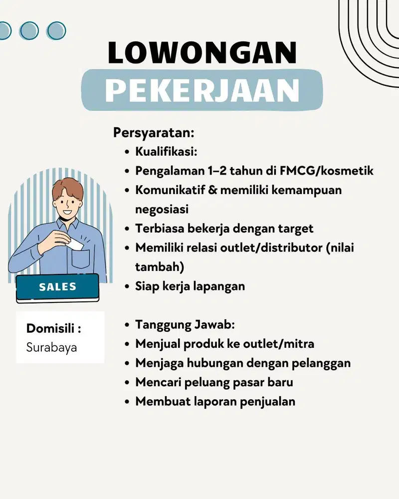 Dibutuhkan Sales Executive – Surabaya (FMCG/Kosmetik)