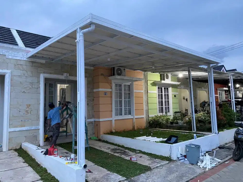Pasang kanopi baja ringan atap alderon
