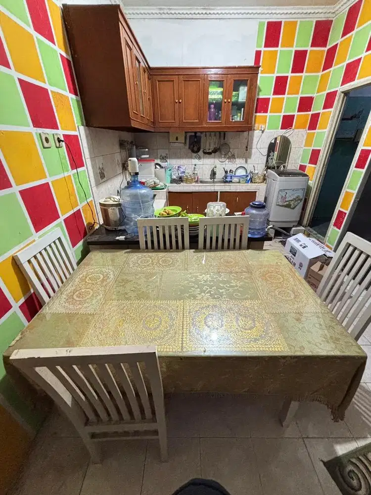 MEJA MAKAN FULLSET BANGKU panjang 150-200 cm (adjustable) lebar 90 cm