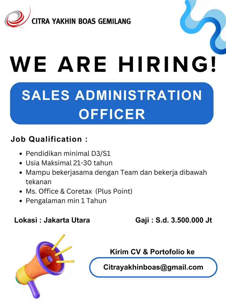 LOWONGAN SALES ADMINISTRASI OFFICER - JAKARTA UTARA