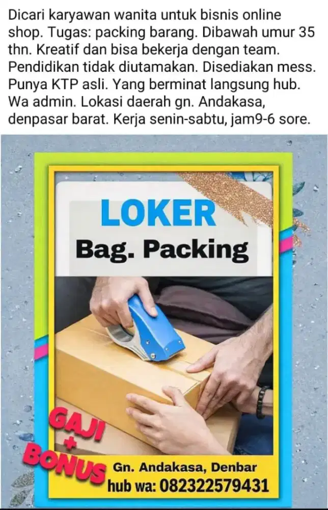 Lowongan staff packing barang