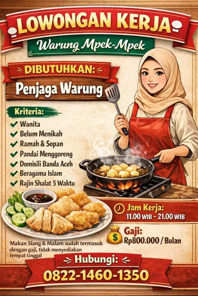 Dicari Pekerja Wanita Jualan Empek-Empek