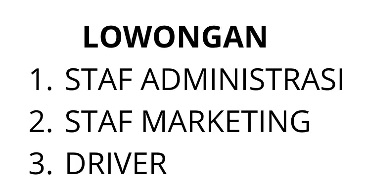 Dibutuhkan Staf Administrasi, Staf Marketing, Driver, Teknisi AC