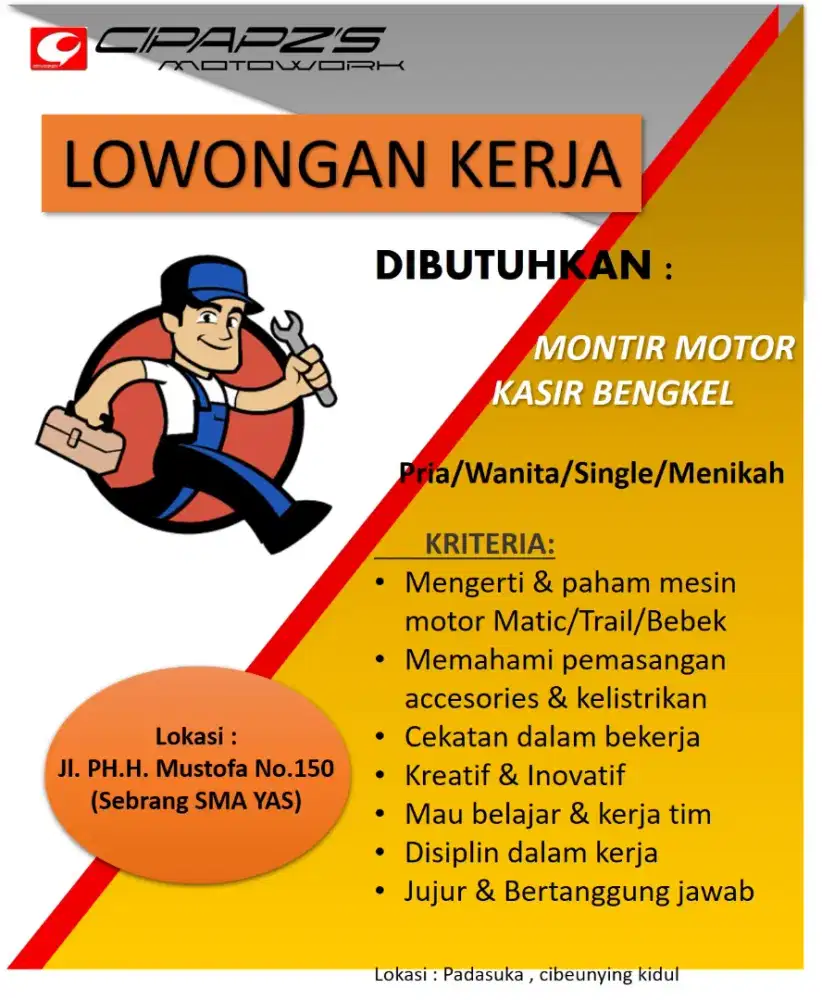 Loker montir dan kasir bengkel