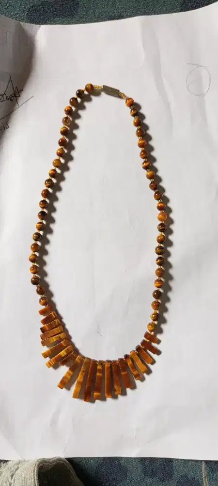 Kalung Vintage Tigers Eye & Gold Bead Necklace with Graduated