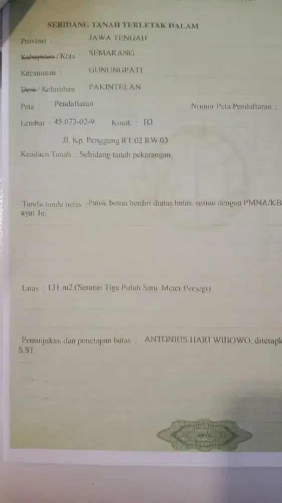 Dijual tanah kavling SHM di Pakintelan,Gunungpati