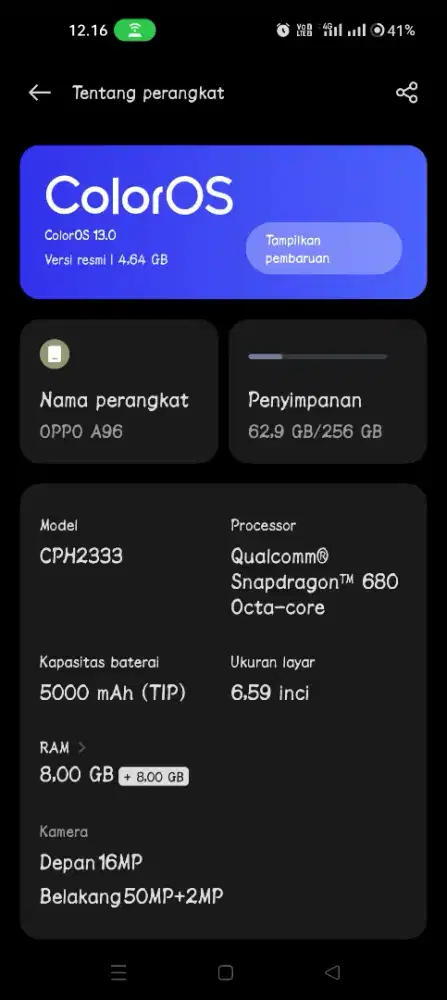 Oppo a96 ram 8/8/256