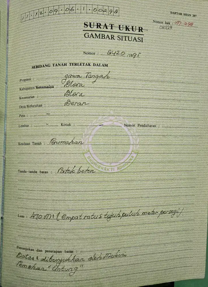 Jual Tanah kota Blora bonus rumah